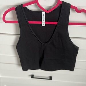 Athleta Ribbed Black V-Neck Crop Tank Top